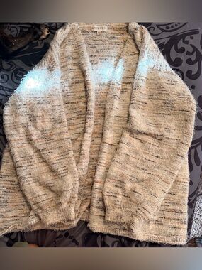 Knox Rose Cream Marled Open-Front Cardigan with Multicolor Flecks